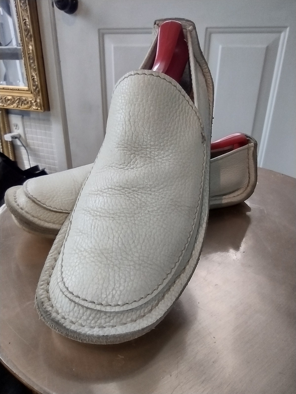 Men's Cream Leather Slip-On Loafers